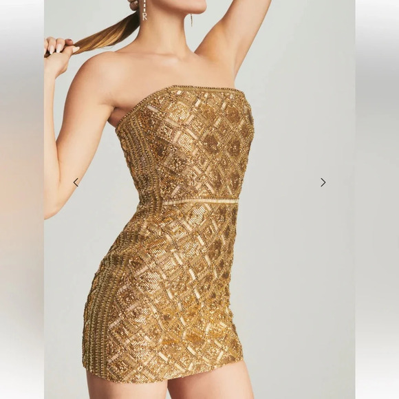 Retrofete Heather Gold Chainmail Sequin Strapless Mini Dress - XXS - Picture 2 of 8